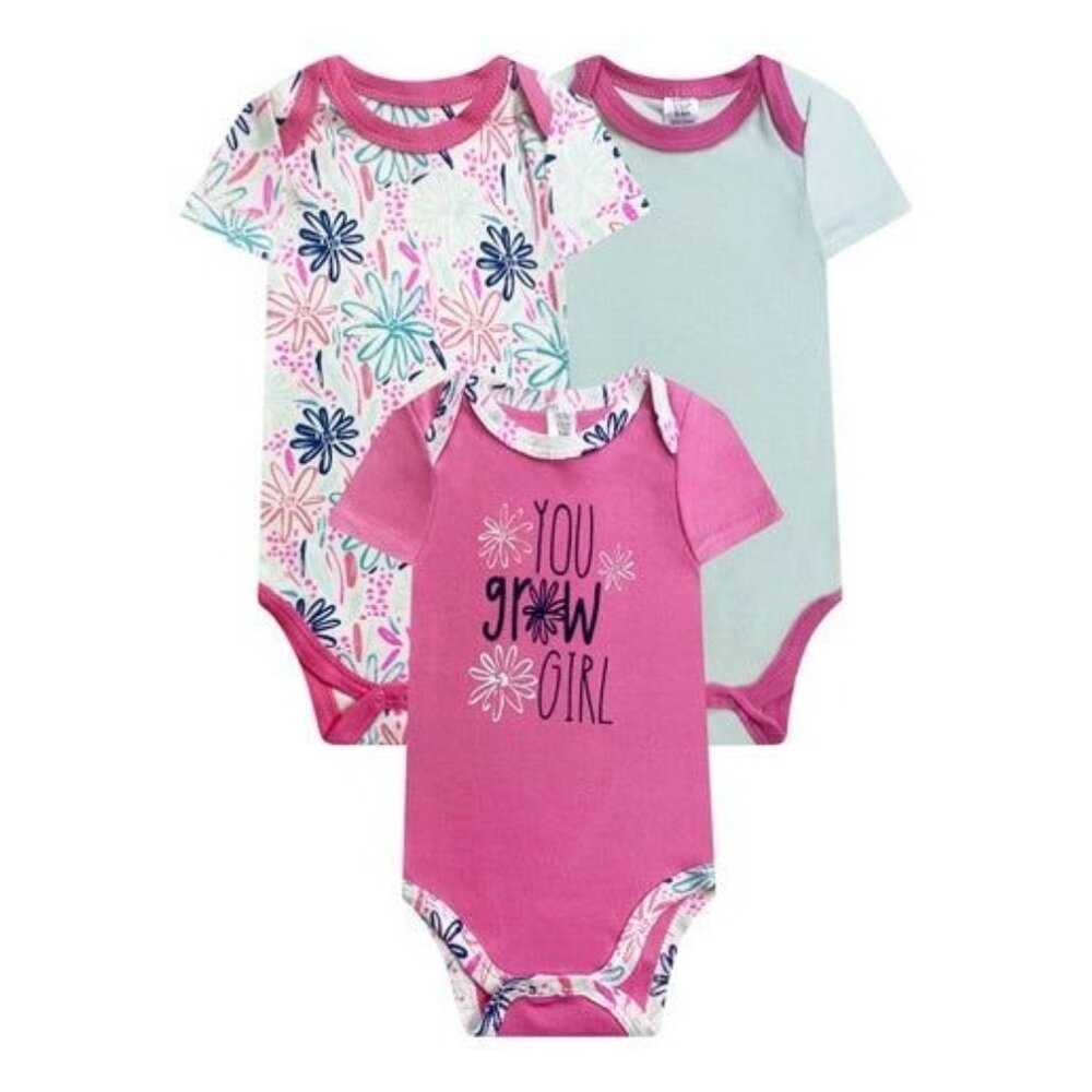 Baby Kiss 3Pk Short Sleeve Bodysuits - You Grow Girl 6 - 9 Months